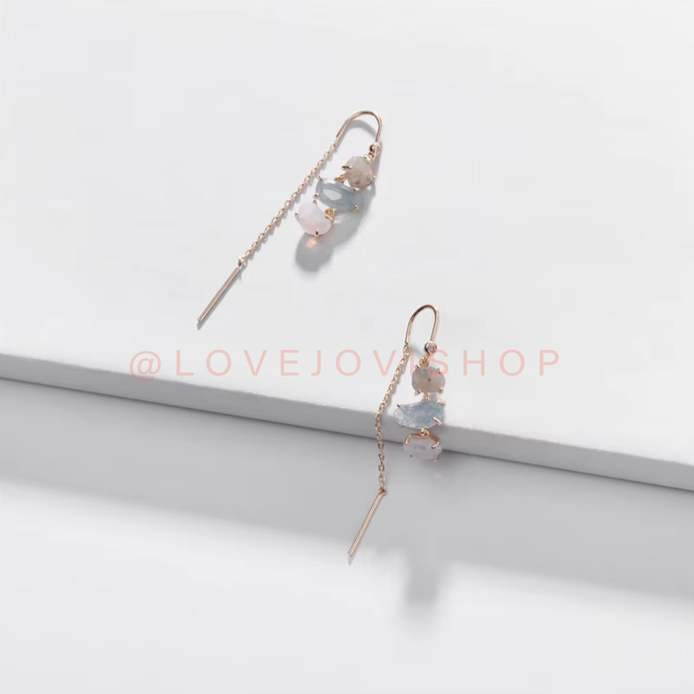 Feminine | Dainty Authentic Stone Threader Earrings | Artisan Coastal Luxe